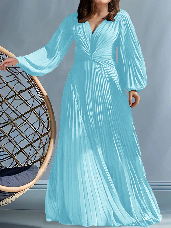 Plus Size V-Neck A-Line Princess Gown for the Mother of the Bride with Ruched Detail