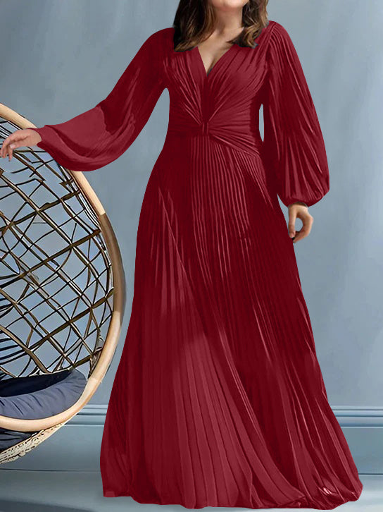 Plus Size V-Neck A-Line Princess Gown for the Mother of the Bride with Ruched Detail