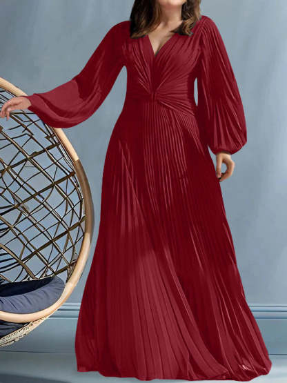 Plus Size V-Neck A-Line Princess Gown for the Mother of the Bride with Ruched Detail