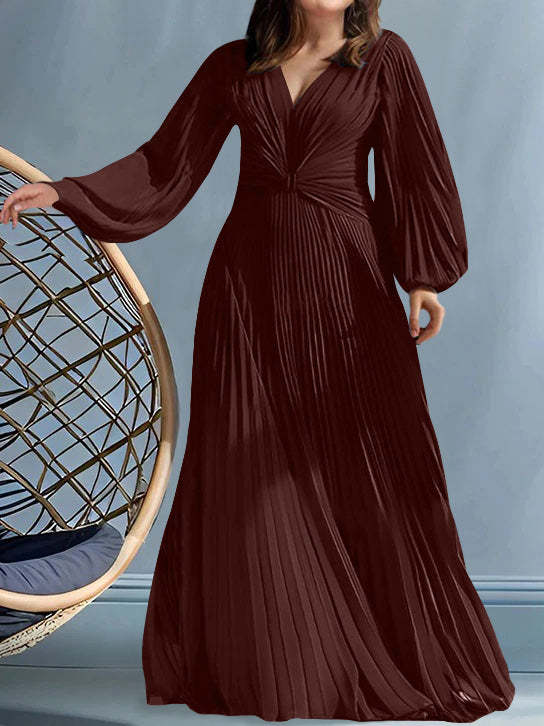 Plus Size V-Neck A-Line Princess Gown for the Mother of the Bride with Ruched Detail