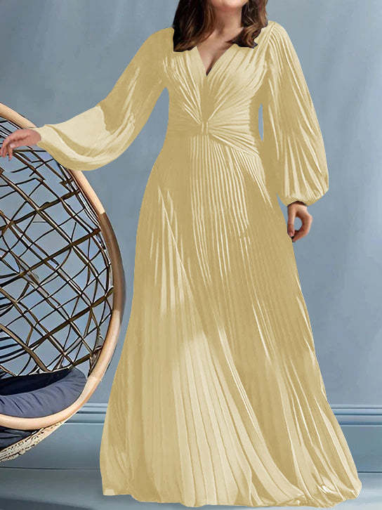 Plus Size V-Neck A-Line Princess Gown for the Mother of the Bride with Ruched Detail