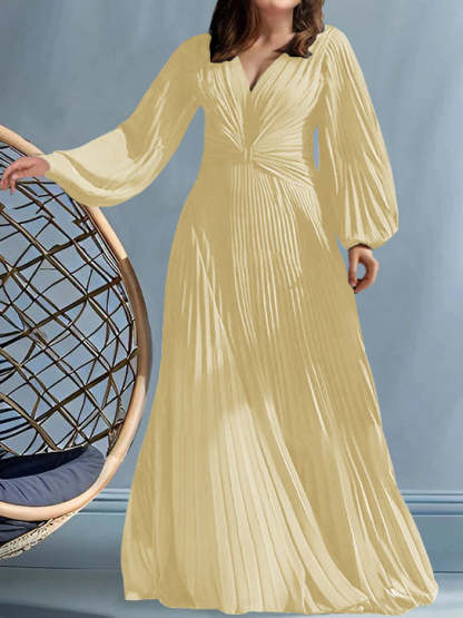 Plus Size V-Neck A-Line Princess Gown for the Mother of the Bride with Ruched Detail