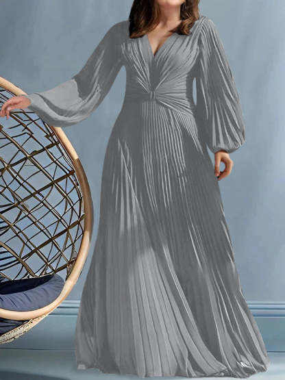 Plus Size V-Neck A-Line Princess Gown for the Mother of the Bride with Ruched Detail