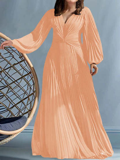 Plus Size V-Neck A-Line Princess Gown for the Mother of the Bride with Ruched Detail