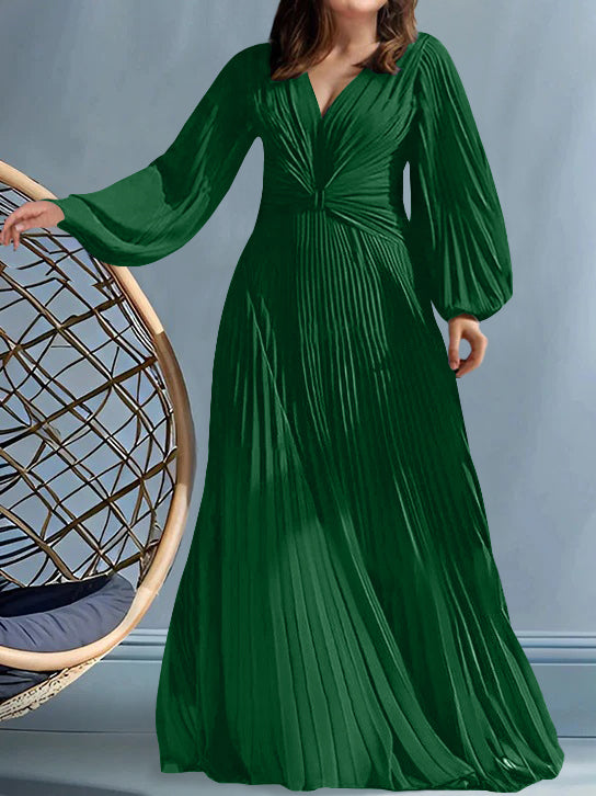 Plus Size V-Neck A-Line Princess Gown for the Mother of the Bride with Ruched Detail