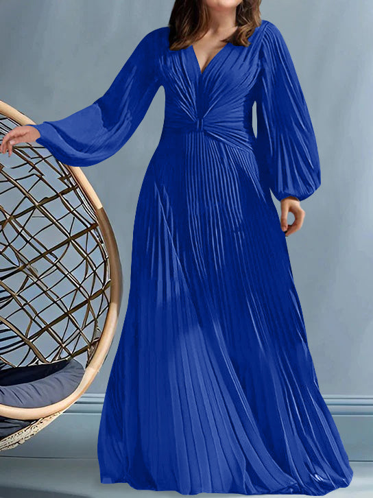 Plus Size V-Neck A-Line Princess Gown for the Mother of the Bride with Ruched Detail