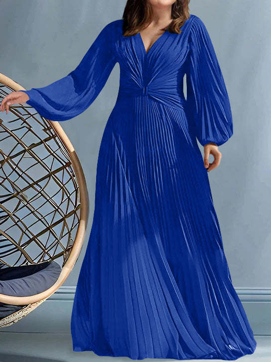 Plus Size V-Neck A-Line Princess Gown for the Mother of the Bride with Ruched Detail