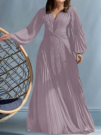 Plus Size V-Neck A-Line Princess Gown for the Mother of the Bride with Ruched Detail