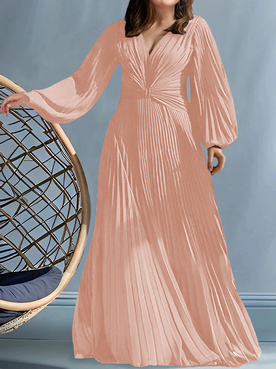 Plus Size V-Neck A-Line Princess Gown for the Mother of the Bride with Ruched Detail