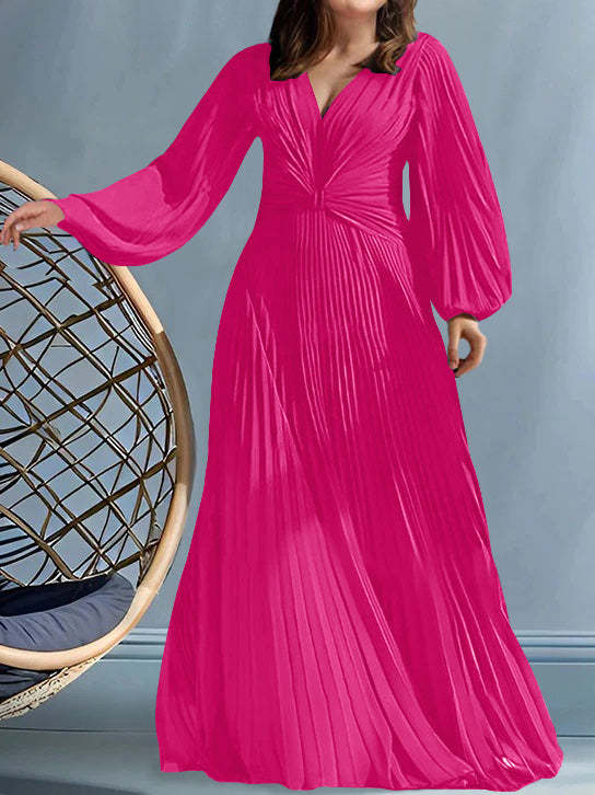 Plus Size V-Neck A-Line Princess Gown for the Mother of the Bride with Ruched Detail