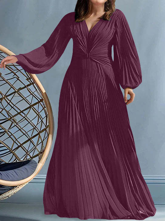 Plus Size V-Neck A-Line Princess Gown for the Mother of the Bride with Ruched Detail