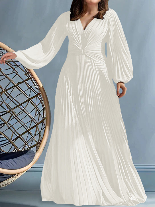 Plus Size V-Neck A-Line Princess Gown for the Mother of the Bride with Ruched Detail