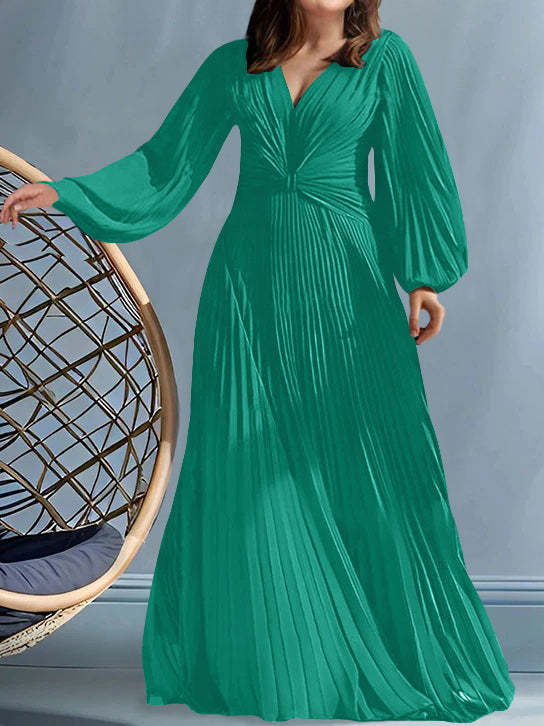 Plus Size V-Neck A-Line Princess Gown for the Mother of the Bride with Ruched Detail