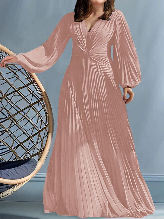 Plus Size V-Neck A-Line Princess Gown for the Mother of the Bride with Ruched Detail