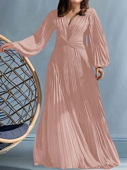 Plus Size V-Neck A-Line Princess Gown for the Mother of the Bride with Ruched Detail