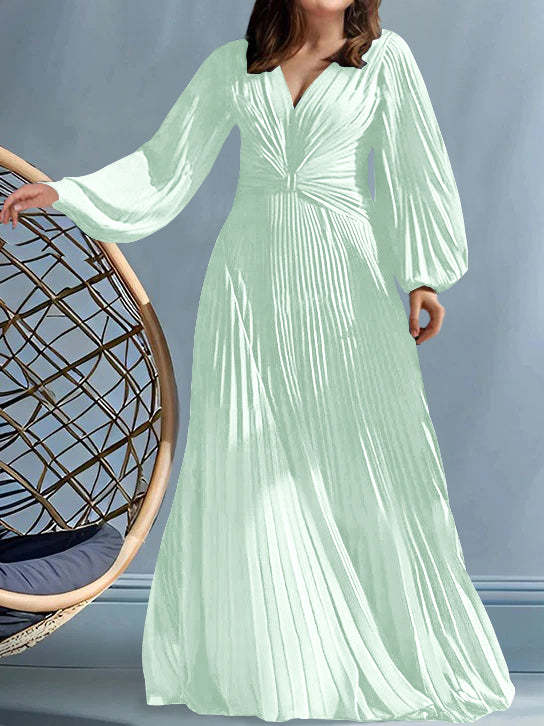 Plus Size V-Neck A-Line Princess Gown for the Mother of the Bride with Ruched Detail