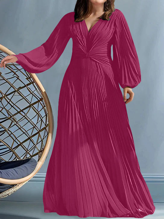 Plus Size V-Neck A-Line Princess Gown for the Mother of the Bride with Ruched Detail