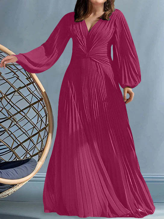 Plus Size V-Neck A-Line Princess Gown for the Mother of the Bride with Ruched Detail