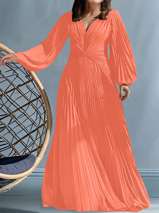 Plus Size V-Neck A-Line Princess Gown for the Mother of the Bride with Ruched Detail