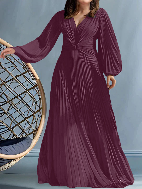 Plus Size V-Neck A-Line Princess Gown for the Mother of the Bride with Ruched Detail