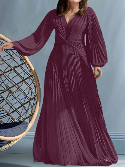 Plus Size V-Neck A-Line Princess Gown for the Mother of the Bride with Ruched Detail