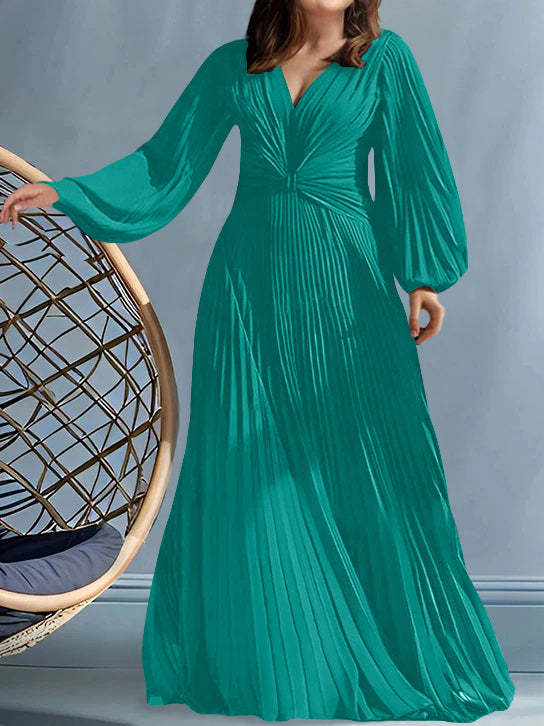 Plus Size V-Neck A-Line Princess Gown for the Mother of the Bride with Ruched Detail