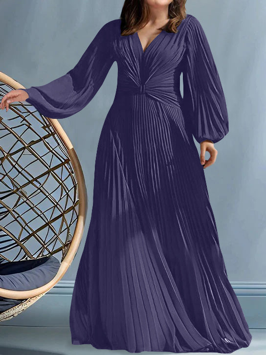 Plus Size V-Neck A-Line Princess Gown for the Mother of the Bride with Ruched Detail