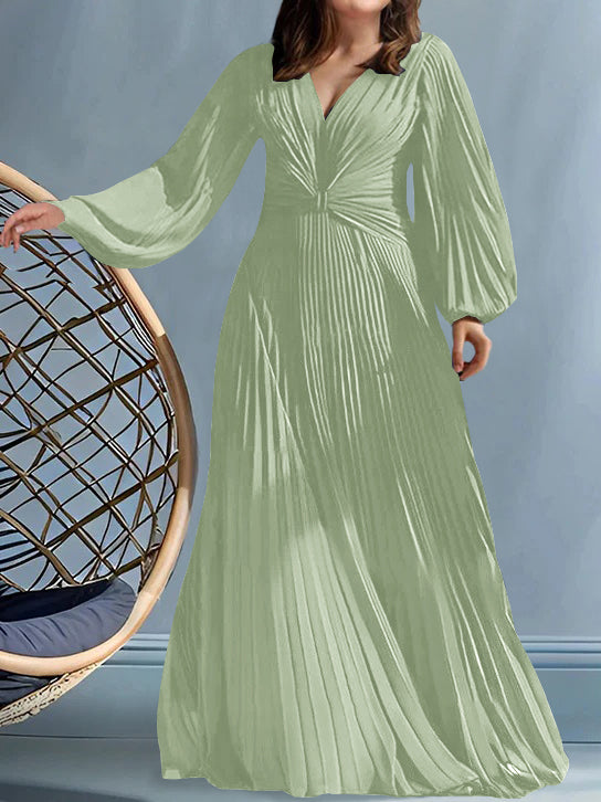 Plus Size V-Neck A-Line Princess Gown for the Mother of the Bride with Ruched Detail