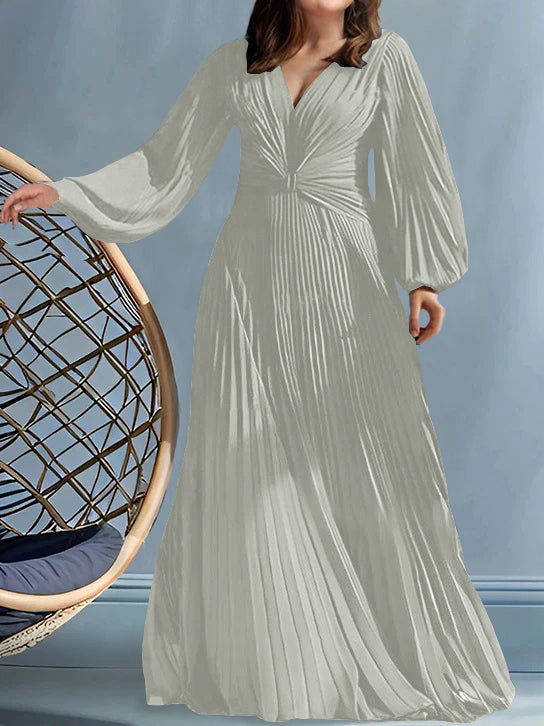 Plus Size V-Neck A-Line Princess Gown for the Mother of the Bride with Ruched Detail