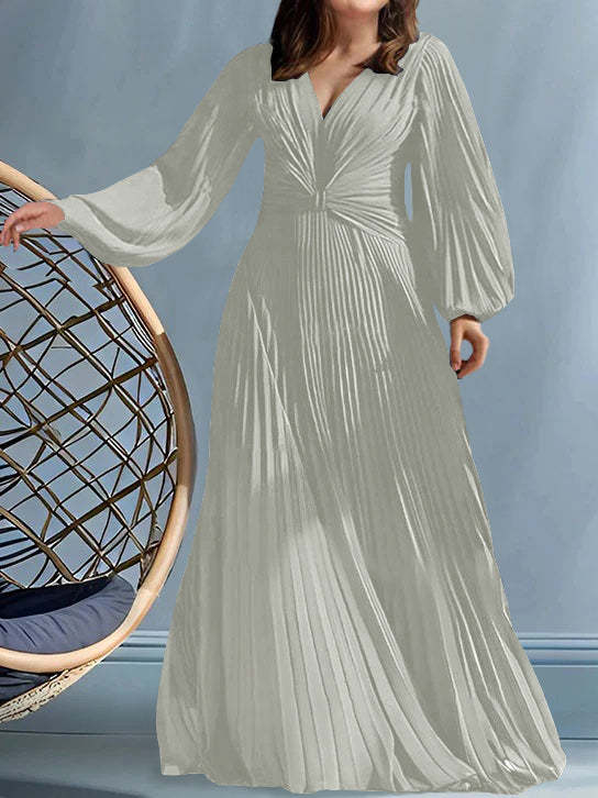 Plus Size V-Neck A-Line Princess Gown for the Mother of the Bride with Ruched Detail