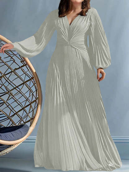 Plus Size V-Neck A-Line Princess Gown for the Mother of the Bride with Ruched Detail