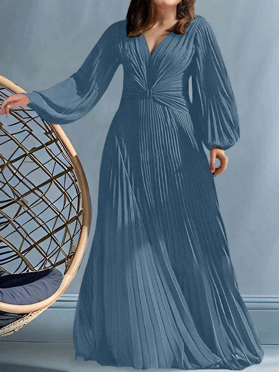 Plus Size V-Neck A-Line Princess Gown for the Mother of the Bride with Ruched Detail