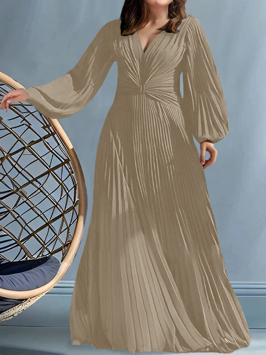 Plus Size V-Neck A-Line Princess Gown for the Mother of the Bride with Ruched Detail