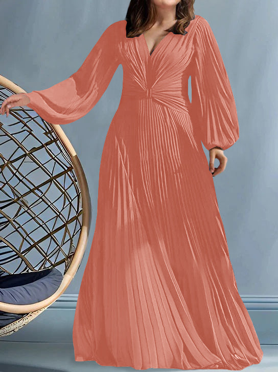 Plus Size V-Neck A-Line Princess Gown for the Mother of the Bride with Ruched Detail