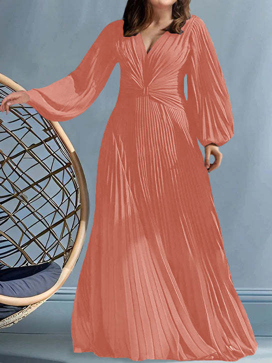 Plus Size V-Neck A-Line Princess Gown for the Mother of the Bride with Ruched Detail