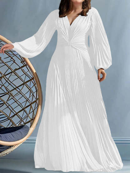 Plus Size V-Neck A-Line Princess Gown for the Mother of the Bride with Ruched Detail