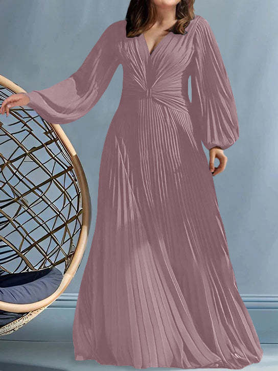 Plus Size V-Neck A-Line Princess Gown for the Mother of the Bride with Ruched Detail