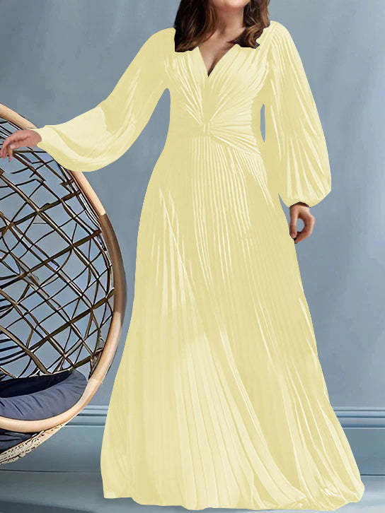 Plus Size V-Neck A-Line Princess Gown for the Mother of the Bride with Ruched Detail