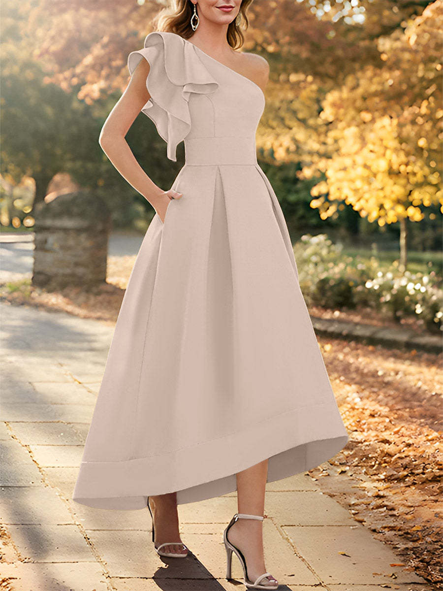 One-Shoulder Asymmetrical A-Line Princess Dress for the Mother of the Bride Sleeveless with Ruffles