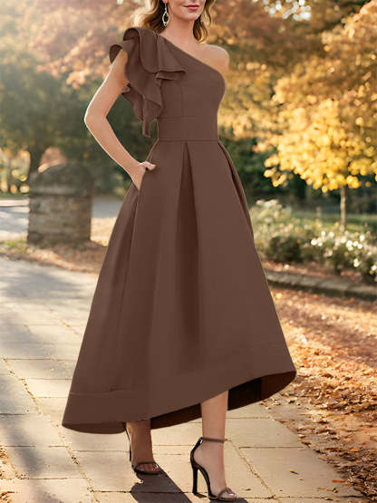 One-Shoulder Asymmetrical A-Line Princess Dress for the Mother of the Bride Sleeveless with Ruffles