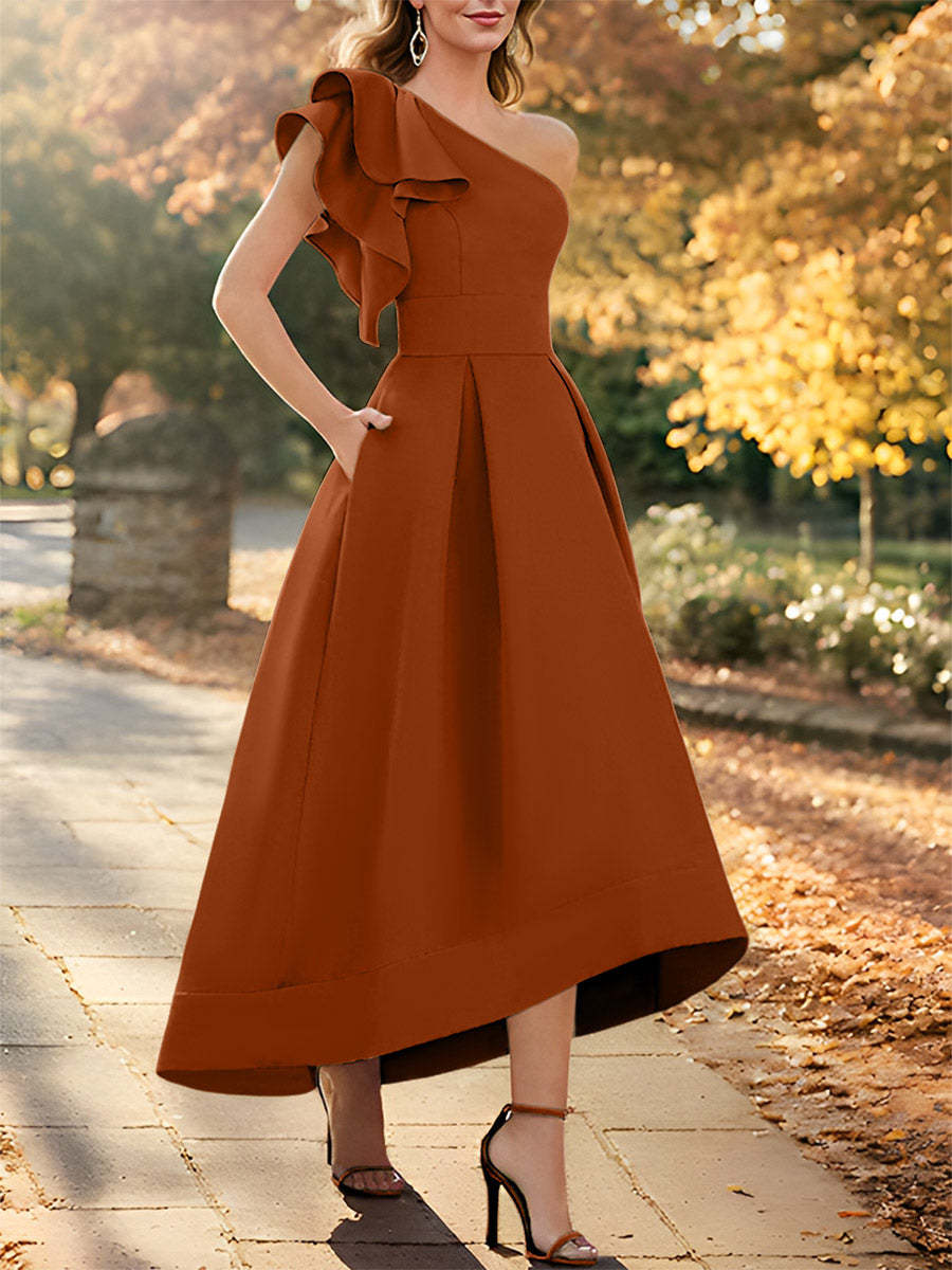 One-Shoulder Asymmetrical A-Line Princess Dress for the Mother of the Bride Sleeveless with Ruffles