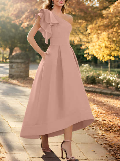 One-Shoulder Asymmetrical A-Line Princess Dress for the Mother of the Bride Sleeveless with Ruffles