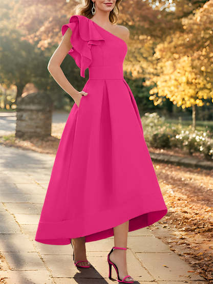 One-Shoulder Asymmetrical A-Line Princess Dress for the Mother of the Bride Sleeveless with Ruffles