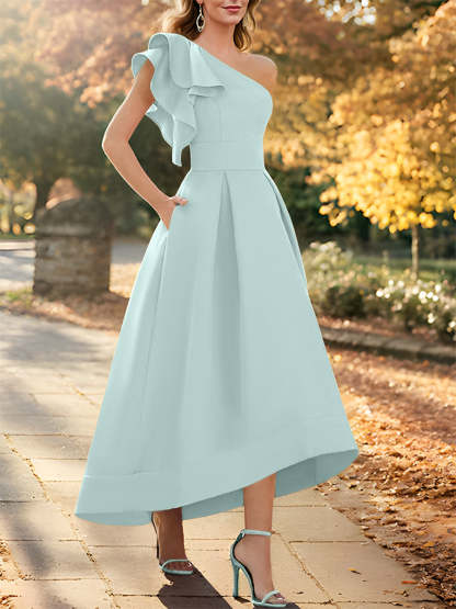 One-Shoulder Asymmetrical A-Line Princess Dress for the Mother of the Bride Sleeveless with Ruffles