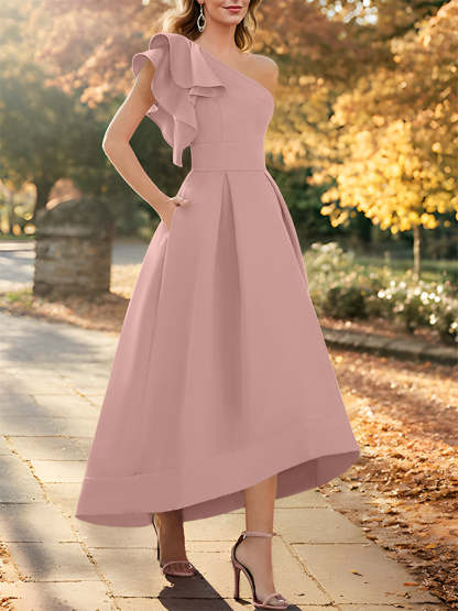 One-Shoulder Asymmetrical A-Line Princess Dress for the Mother of the Bride Sleeveless with Ruffles