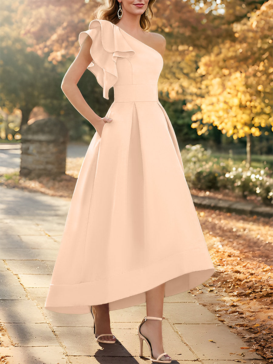 One-Shoulder Asymmetrical A-Line Princess Dress for the Mother of the Bride Sleeveless with Ruffles