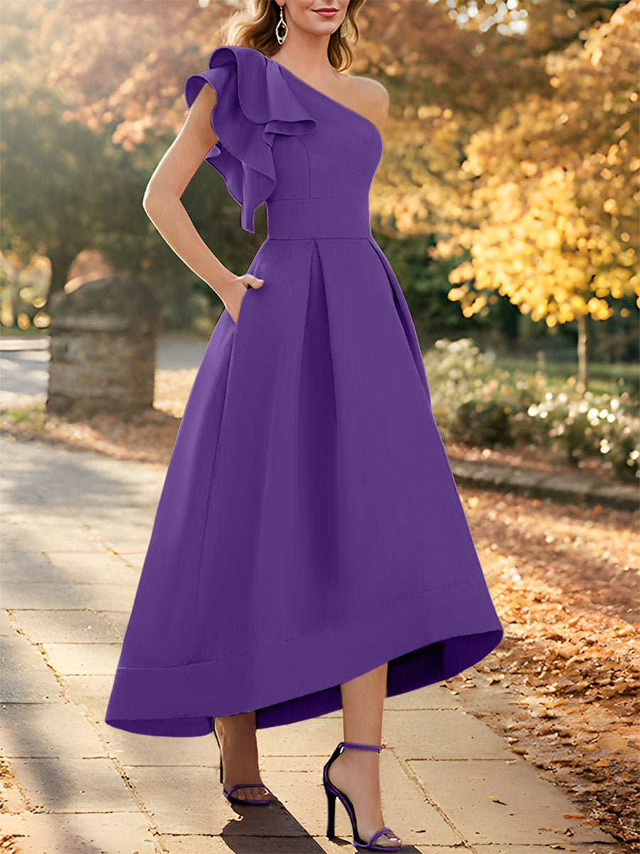 One-Shoulder Asymmetrical A-Line Princess Dress for the Mother of the Bride Sleeveless with Ruffles