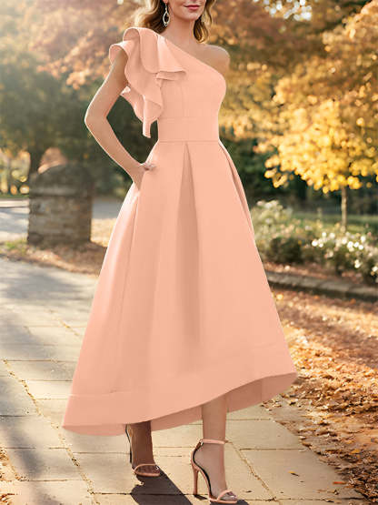 One-Shoulder Asymmetrical A-Line Princess Dress for the Mother of the Bride Sleeveless with Ruffles