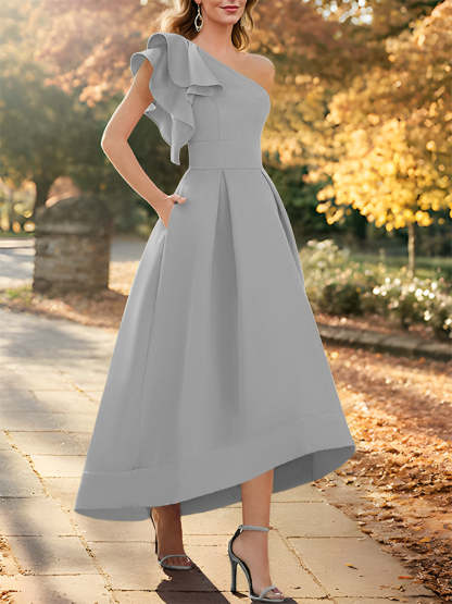 One-Shoulder Asymmetrical A-Line Princess Dress for the Mother of the Bride Sleeveless with Ruffles