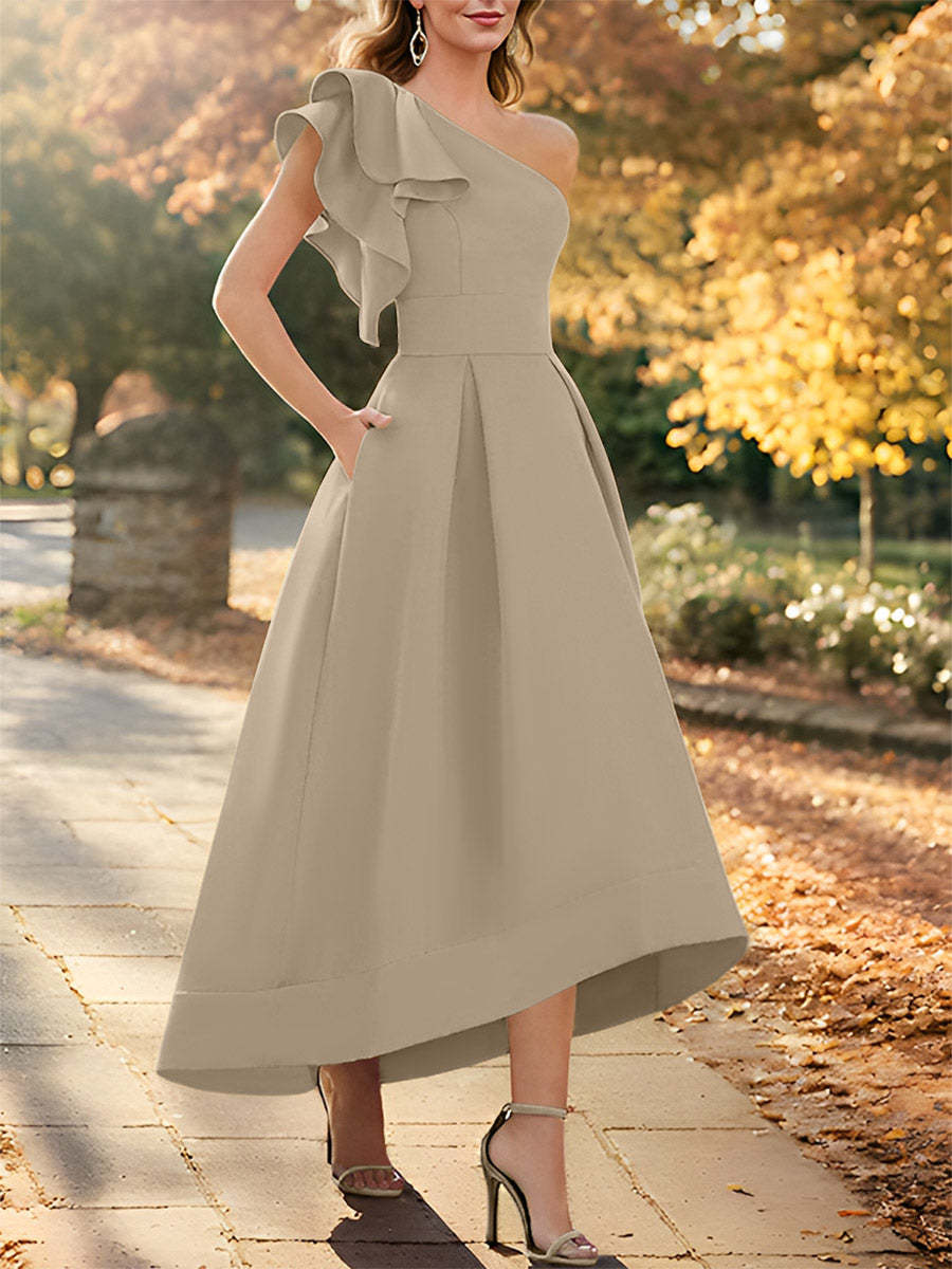 One-Shoulder Asymmetrical A-Line Princess Dress for the Mother of the Bride Sleeveless with Ruffles